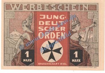 Preview: Kiel , Notgeld 1 Mark -Jundeutscher Orden- in kfr. M-G 694.1 , Schleswig o.D. Seriennotgeld