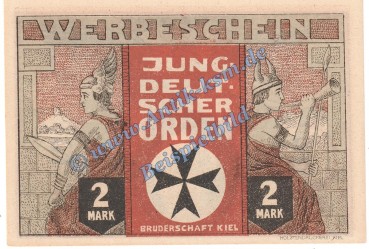 Kiel , Notgeld 2 Mark -Jungdeutscher Orden- in kfr. M-G 694.1 , Schleswig o.D. Seriennotgeld