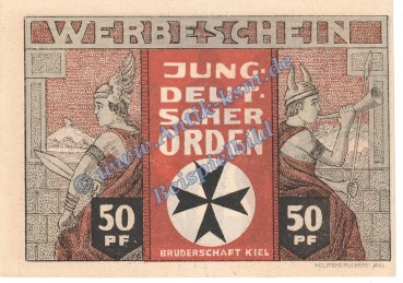 Preview: Kiel , Notgeld 50 Pfennig -Jundeutscher Orden- in kfr. M-G 694.1 , Schleswig o.D. Seriennotgeld