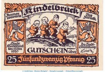 Kindelbrück M-G 730.1 , Notgeld 25 Pfennig Nr.2 in kfr. von 1920 , Thüringen Seriennotgeld