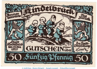 Kindelbrück M-G 730.1 , Notgeld 50 Pfennig Nr.2 in kfr. von 1920 , Thüringen Seriennotgeld
