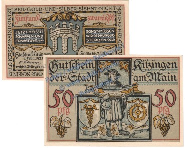 Kitzingen , Notgeld Set mit 2 Scheinen in kfr. Tieste 3510.05.95-96 , Bayern 1921 Verkehrsausgabe