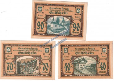 Kreith , Notgeld Set mit 3 Scheinen in kfr. K-K 471.I.a , Tirol o.D.