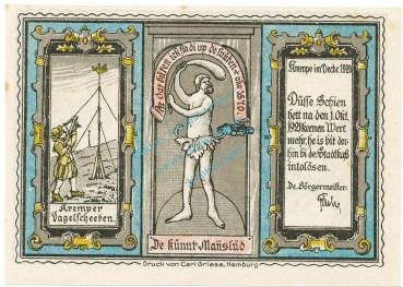Preview: Krempe , Notgeld 50 Pfennig -Fehlfarbe- unc-kfr. M-G 742.1.B , SH 1920 Seriennotgeld -5777-