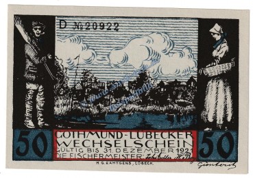 Preview: Lübeck Gothmund , Notgeld 50 Pfennig -D- in kfr. M-G 823.1 , Schleswig Holstein o.D. Seriennotgeld