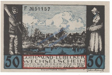 Preview: Lübeck Gothmund , Notgeld 50 Pfennig -F- in kfr. M-G 823.1 , Schleswig Holstein o.D. Seriennotgeld