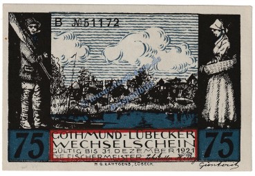 Preview: Lübeck Gothmund , Notgeld 75 Pfennig -B- in kfr. M-G 823.1 , Schleswig Holstein o.D. Seriennotgeld