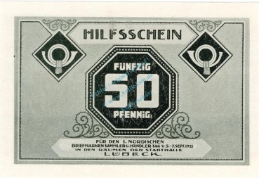 Preview: Lübeck , Notgeld 50 Pfennig Schein Nr.3 unc-kfr. M-G 826.8 , Schleswig Holstein 1921 Seriennotgeld