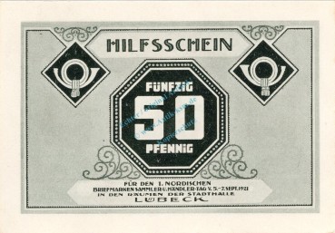 Preview: Lübeck , Notgeld 50 Pfennig Schein Nr.4 unc-kfr. M-G 826.16 , Schleswig Holstein 1921 Seriennotgeld