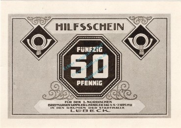 Preview: Lübeck , Notgeld 50 Pfennig Schein Nr.4 unc-kfr. M-G 826.1 , Schleswig Holstein 1921 Seriennotgeld