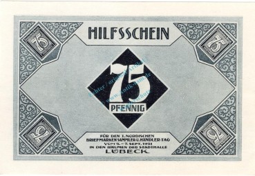Preview: Lübeck , Notgeld 75 Pfennig Schein Nr.1 unc-kfr. M-G 826.11 , Schleswig Holstein 1921 Seriennotgeld