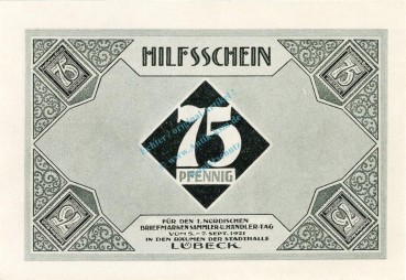 Preview: Lübeck , Notgeld 75 Pfennig Schein Nr.2 unc-kfr. M-G 826.17 , Schleswig Holstein 1921 Seriennotgeld