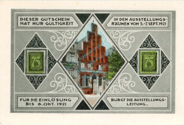 Lübeck , Notgeld 75 Pfennig Schein Nr.3 unc-kfr. M-G 826.14 , Schleswig Holstein 1921 Seriennotgeld