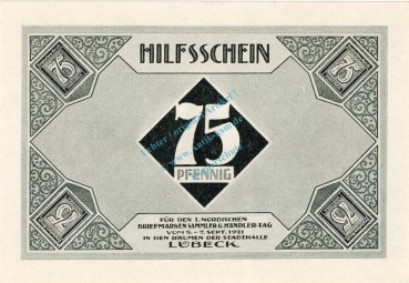 Preview: Lübeck , Notgeld 75 Pfennig Schein Nr.3 unc-kfr. M-G 826.6 , Schleswig Holstein 1921 Seriennotgeld