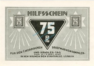 Preview: Lübeck , Notgeld 75 Pfennig Schein Nr.5 unc-kfr. M-G 826.7 , Schleswig Holstein 1921 Seriennotgeld