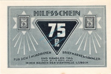 Preview: Lübeck , Notgeld 75 Pfennig Schein Nr.6 unc-kfr. M-G 826.1 , Schleswig Holstein 1921 Seriennotgeld