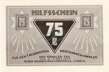Preview: Lübeck , Notgeld 75 Pfennig Schein Nr.6 unc-kfr. M-G 826.3 , Schleswig Holstein 1921 Seriennotgeld
