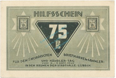 Lübeck , Notgeld 75 Pfennig Schein Nr.6 unc-kfr. M-G 826.6 , SH 1921 Seriennotgeld -5769-