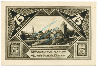 Preview: Lübeck , Notgeld 75 Pfennig Schein Nr.6 unc-kfr. M-G 826.6 , SH 1921 Seriennotgeld -5769-