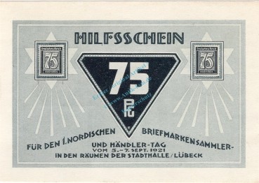 Preview: Lübeck , Notgeld 75 Pfennig Schein Nr.7 unc-kfr. M-G 826.1 , Schleswig Holstein 1921 Seriennotgeld