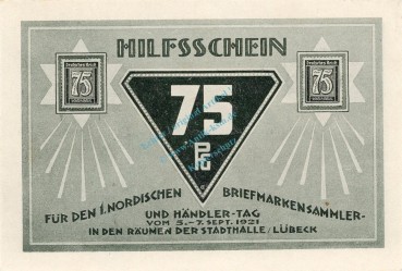 Preview: Lübeck , Notgeld 75 Pfennig Schein Nr.7 unc-kfr. M-G 826.6 , Schleswig Holstein 1921 Seriennotgeld