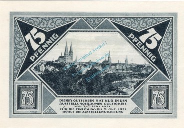 Lübeck , Notgeld 75 Pfennig Schein Nr.7 unc-kfr. M-G 826.7 , Schleswig Holstein 1921 Seriennotgeld