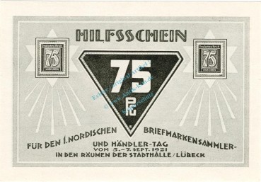 Preview: Lübeck , Notgeld 75 Pfennig Schein Nr.7 unc-kfr. M-G 826.7 , Schleswig Holstein 1921 Seriennotgeld