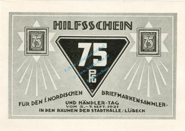 Preview: Lübeck , Notgeld 75 Pfennig Schein Nr.8 unc-kfr. M-G 826.7 , Schleswig Holstein 1921 Seriennotgeld