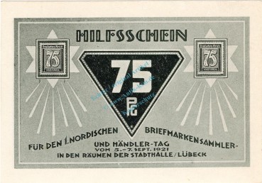 Preview: Lübeck , Notgeld 75 Pfennig Schein Nr.8 unc-kfr. M-G 826.9 , Schleswig Holstein 1921 Seriennotgeld