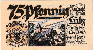 Lübz , Notgeld 75 Pfennig Schein in kfr. M-G 835.2 , Mecklenburg Vorpommern o.D. Seriennotgeld