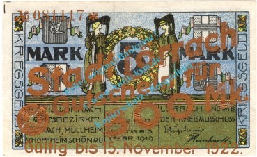 Lörrach , Notgeld 500 Mark Schein in gbr. Geiger 327.W2 , Baden 1918 Grossnotgeld
