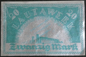 Lautawerk , Banknote 20 Mark -Alu- unc-kfr. Mü.2590.1 , BBG 1922 Großnotgeld -3627-