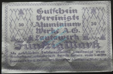Lautawerk , Banknote 50 Mark -Alu- unc-kfr. Mü.2590.2 , BBG 1922 Großnotgeld -3638-