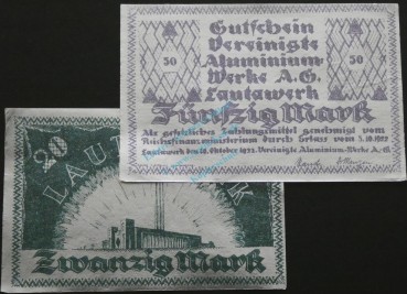 Lautawerk , Banknoten Set -Alu- unc-kfr. Mü.2590.1-2 , BBG 1922 Großnotgeld -3624-