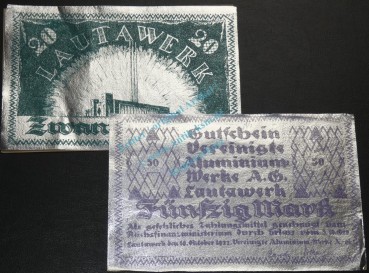 Lautawerk , Banknoten Set -Alu- unc-kfr. Mü.2590.1-2 , BBG 1922 Großnotgeld -3625-