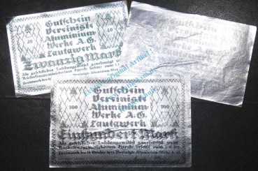 Lautawerk , Banknoten Set -Alu- unc-kfr. Mü.2590.1-3 , BBG 1922 Großnotgeld -3630-