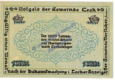 Preview: Leck , Notgeld 1 Mark Schein in kfr. M-G 780.1 , Schleswig Holstein o.D. Seriennotgeld