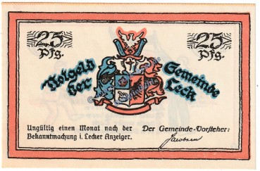 Preview: Leck , Notgeld 25 Pfennig Schein in kfr. M-G 780.1 , Schleswig Holstein o.D. Seriennotgeld