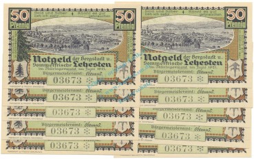 Lehesten , Notgeld Set 10 Scheine -Nummerngleich- unc-kfr. M-G.783.1 , TH 1921 Seriennotgeld -5837-