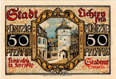 Lichtenfels , Notgeld 50 Pfennig Schein in unc-kfr. Ti.4040.15.35 , Bayern 1920 Lichtenfels , Notgeld 50 Pfennig Schein in unc-kfr. Ti.4040.15.35 , Bayern 1920 VerkehrsausgabeVerkehrsausgabe