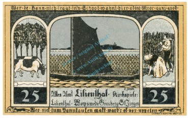 Preview: Lilienthal , Notgeld 25 Pfennig Schein unc-kfr. M-G.802.8 NDS 1920 Seriennotgeld -2232-