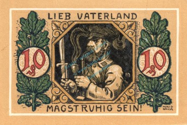 Preview: Lindenberg , 10 Pfennig --FEHLDRUCK-- D in kfr-unc , Ti.4115.... Bayern 1918 Verkehrsausgabe
