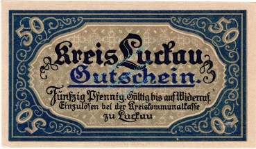 Luckau , Notgeld 50 Pfennig Schein in unc-kfr. Ti.4225.05.36 , Brandenburg 1917 VerkehrsausgabeLuckau , Notgeld 50 Pfennig Schein in unc-kfr. Ti.4225.05.36 , Brandenburg 1917 Verkehrsausgabe