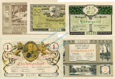 Ludwigslust , Notgeld Set mit 5 Scheinen unc-kfr. M-G 818.1 , MV 1922 Seriennotgeld -5764-