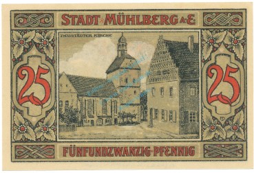 Preview: Mühlberg , Notgeld 25 Pfennig -Fehldruck- unc-kfr. M-G 903.1.F , BBG 1921 Seriennotgeld -5738-