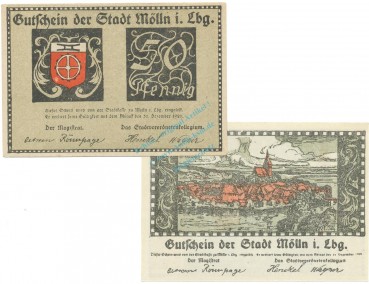 Mölln , Notgeld Set 2 Scheine unc-kfr. Ti.4605.30.01-05 , SH o.D. Verkehrsausgabe -4206-