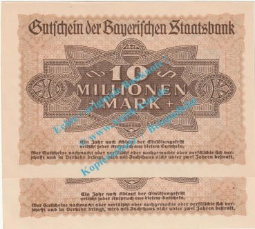 Preview: München , Banknoten 2 x 10 Millionen Mark -KN fortlaufend- in kfr. Keller 3657.d , Bayern 1923 Grossnotgeld - Inflation