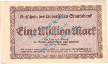 Preview: München , Notgeld 1 Million Mark Schein in gbr. Keller 3657.a , Bayern 1923 Grossnotgeld Inflation