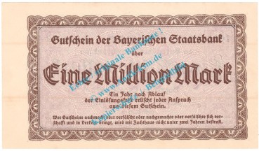 Preview: München , Notgeld 1 Million Mark Schein in kfr. Keller 3657.a , Bayern 1923 Grossnotgeld Inflation