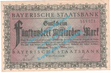 München , Notgeld 500 Milliarden Mark Schein in gbr. Keller 3657.f , Bayern 1923 Grossnotgeld Inflation